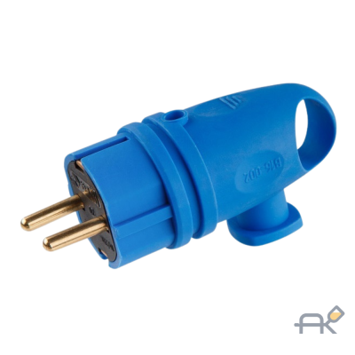 Вилка угловая с ушком (с/з. 16А. 250В) каучук. синяя Юпитер  (JP7602-05)